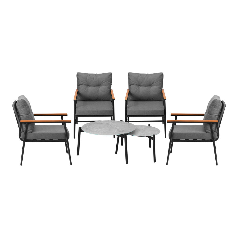 Livsip 6PCS Outdoor Patio Set Grey Table Set with Black Chairs