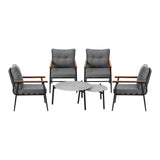 Livsip 6PCS Outdoor Patio Set Grey Table Set with Black Chairs - Front View