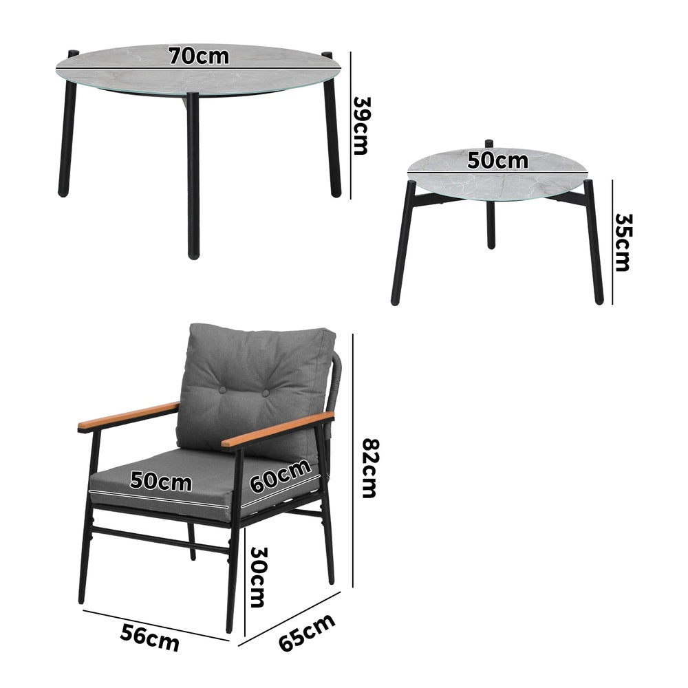 Livsip 6PCS Outdoor Patio Set Grey Table Set with Black Chairs