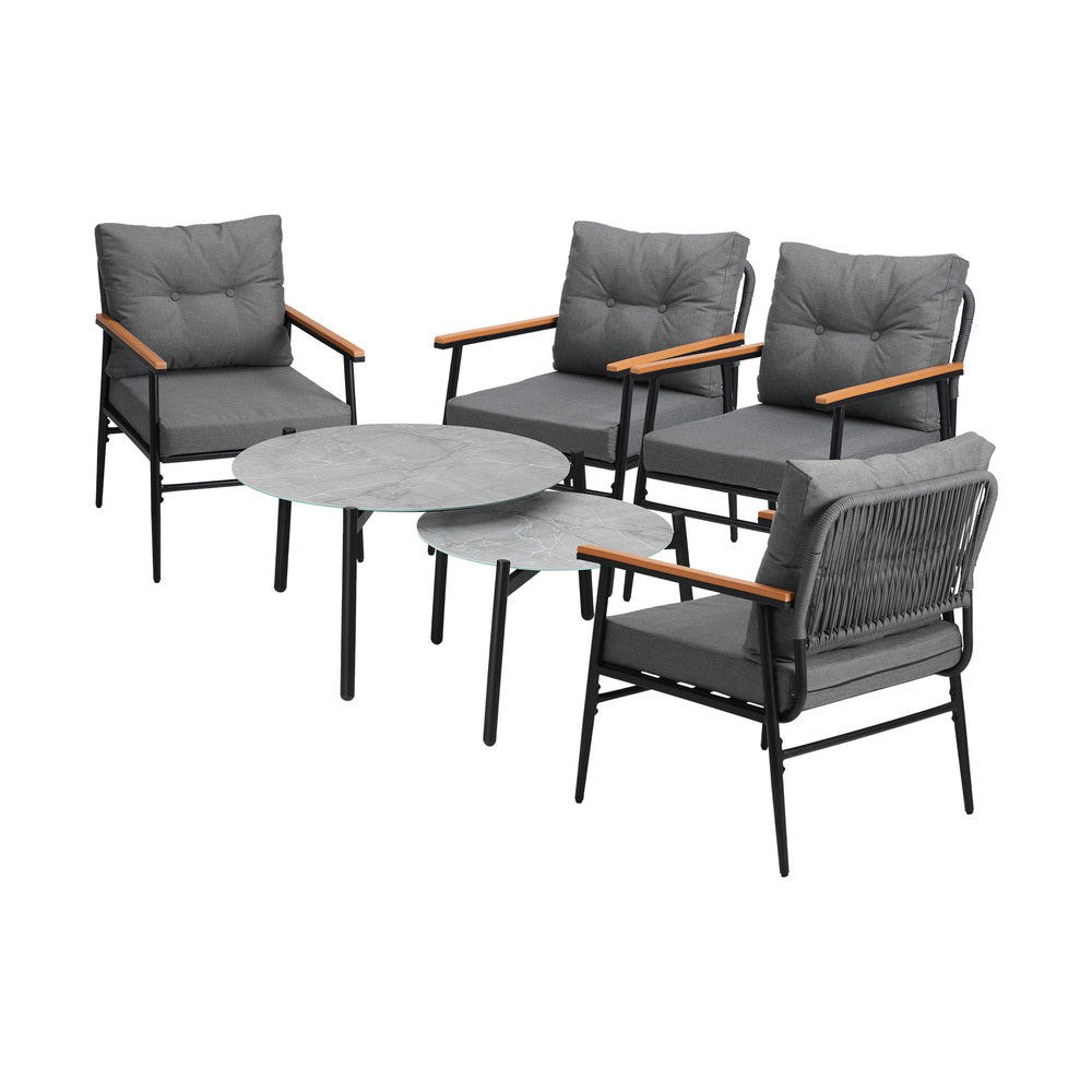 Livsip 6PCS Outdoor Patio Set Grey Table Set with Black Chairs