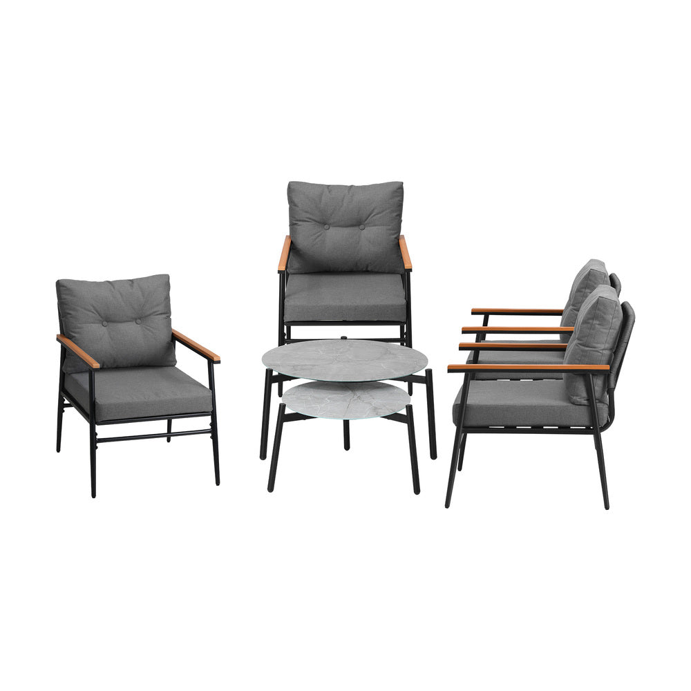 Livsip 6PCS Outdoor Patio Set Grey Table Set with Black Chairs