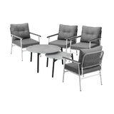 Livsip 6PCS Outdoor Patio Set Grey Table Set with White Chairs - 45-Degree Angle