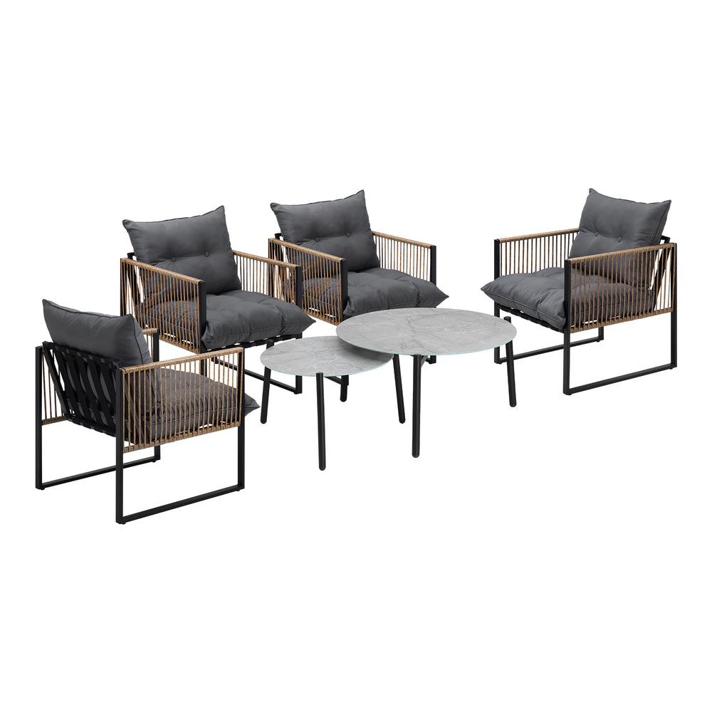 Livsip 6PCS Outdoor Patio Set Grey Coffee Table Set Rattan Chairs
