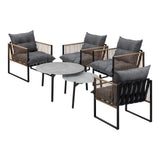 Livsip 6PCS Outdoor Patio Set Grey Coffee Table Set Rattan Chairs - Front View
