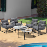 Livsip 6PCS Outdoor Patio Set Grey Coffee Table Set Lounge Chairs - Rear View