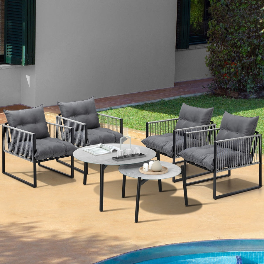 Livsip 6PCS Outdoor Patio Set Grey Coffee Table Set Lounge Chairs, image 6