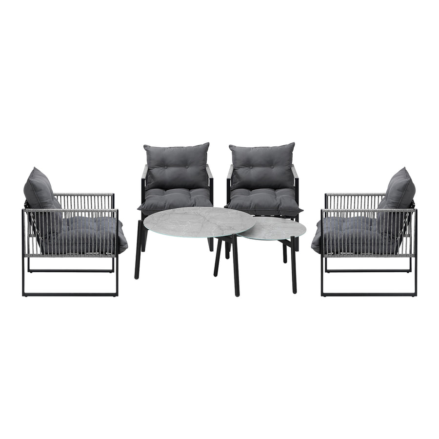 Livsip 6PCS Outdoor Patio Set Grey Coffee Table Set Lounge Chairs, image 3