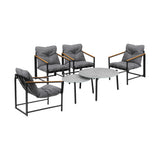 Livsip 6PC Outdoor Patio Set Round Grey Marble Table Sets with Chairs