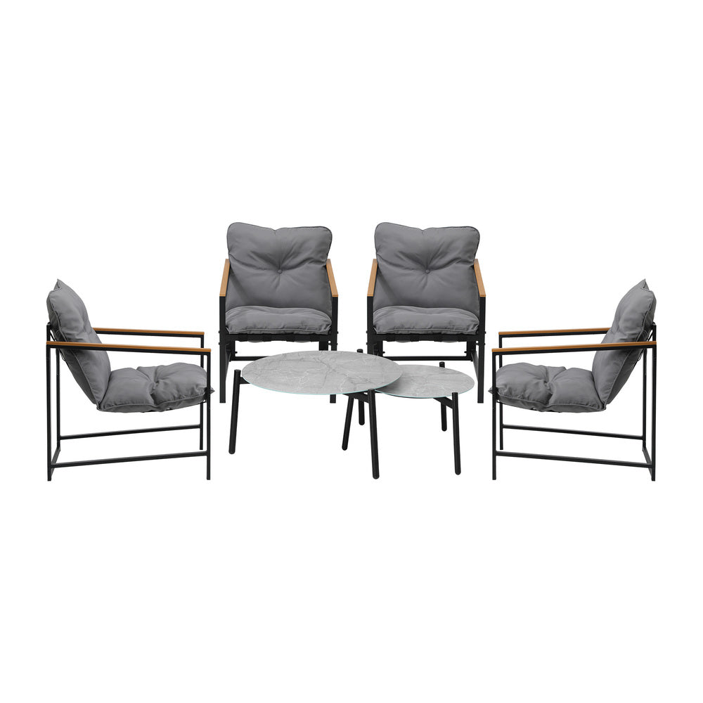 Livsip 6PC Outdoor Patio Set Round Grey Marble Table Sets with Chairs