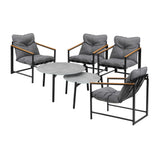 Livsip 6PC Outdoor Patio Set Round Grey Marble Table Sets with Chairs - Close-Up Angle