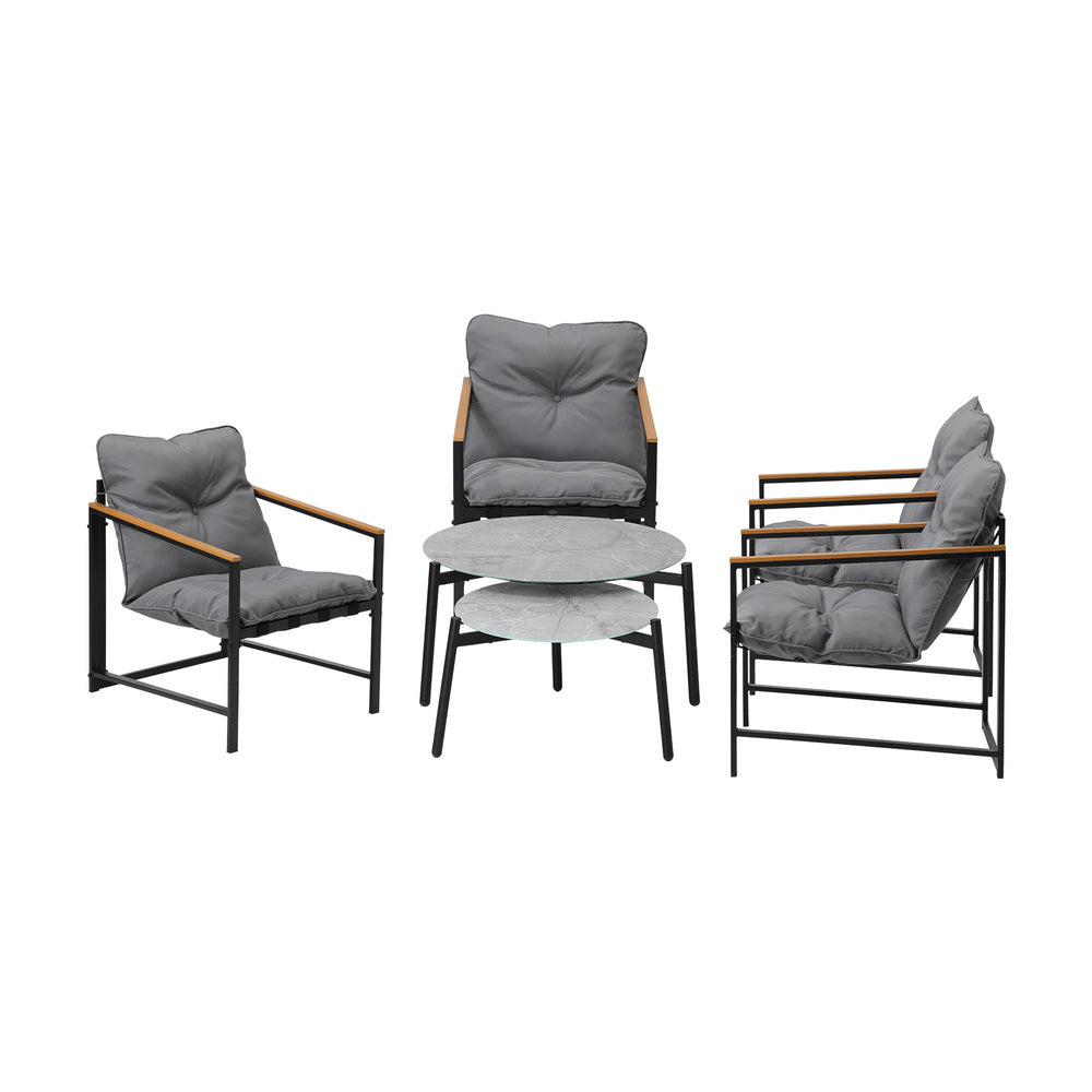 Livsip 6PC Outdoor Patio Set Round Grey Marble Table Sets with Chairs
