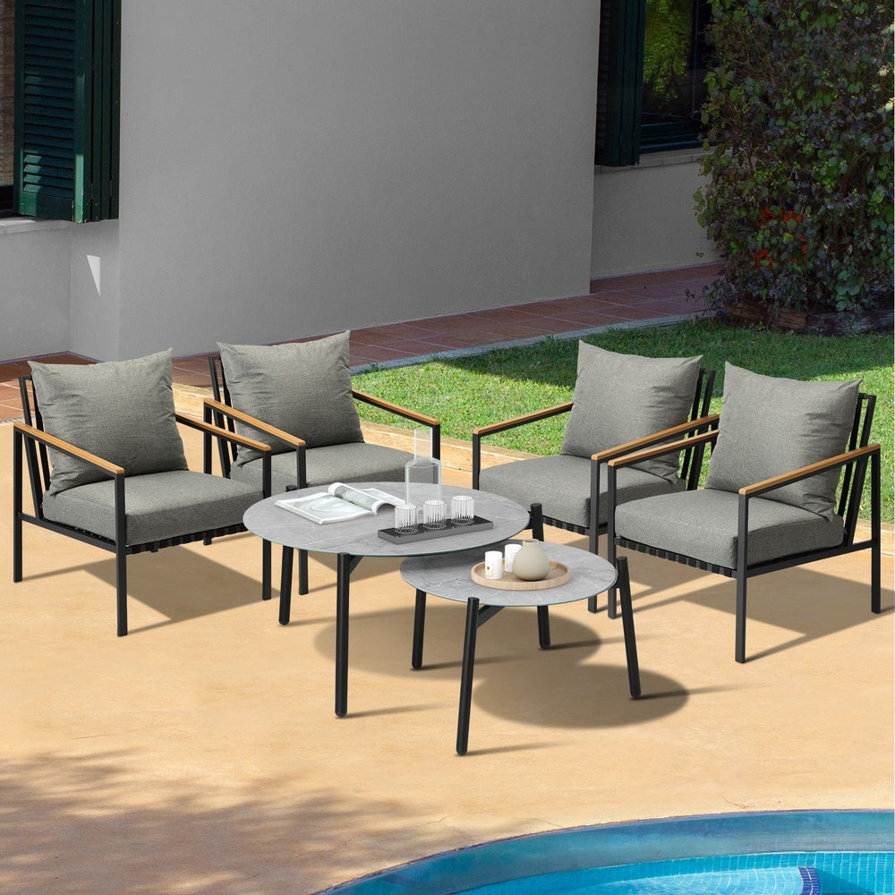 Livsip 6PCS Outdoor Lounge Set Grey 50/70cm Coffee Table Chairs