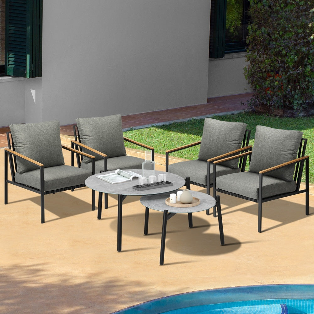 Livsip 6PCS Outdoor Lounge Set Grey Coffee Table Set with Chairs
