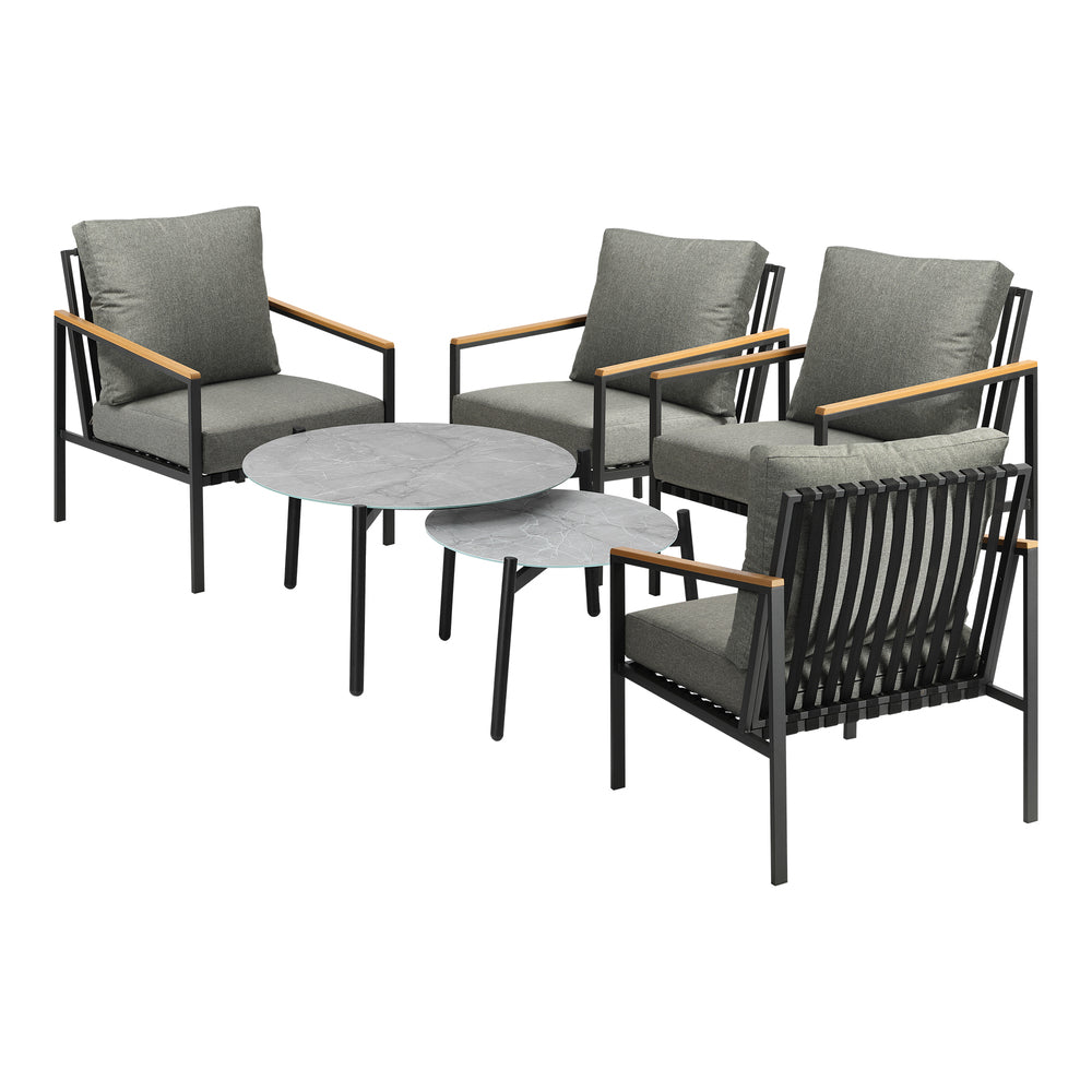 Livsip 6PCS Outdoor Lounge Set Grey Coffee Table Set with Chairs
