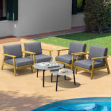 Livsip 6PCS Outdoor Lounge Set 2pc Grey Coffee Table Sets with Armchairs - Rear View