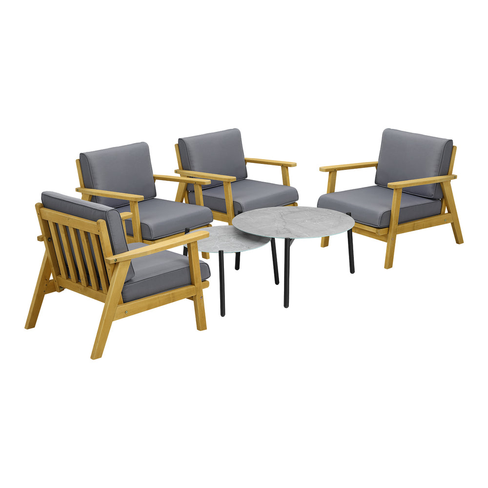 Livsip 6PCS Outdoor Lounge Set 2pc Grey Coffee Table Sets with Armchairs