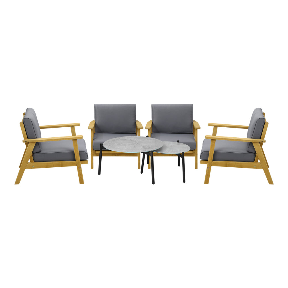 Livsip 6PCS Outdoor Lounge Set 2pc Grey Coffee Table Sets with Armchairs