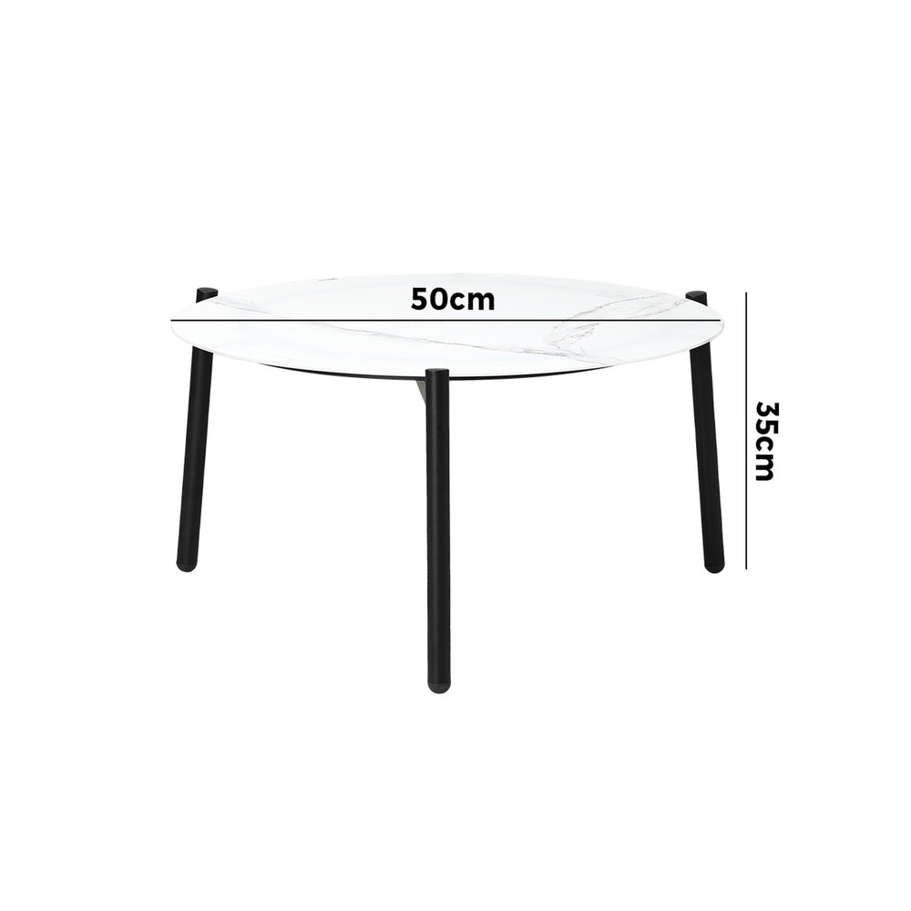Livsip Outdoor Coffee Side Marble Table 50cm Round White