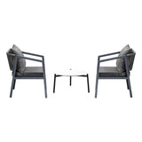 Livsip 3PCS Outdoor Patio Set White 50cm Coffee Table Grey Chairs - Top-Down View