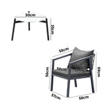 Livsip 3PCS Outdoor Patio Set White 50cm Coffee Table Grey Chairs - 45-Degree Angle