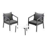 Livsip 3PCS Outdoor Patio Set White 50cm Coffee Table Grey Chairs - Front View