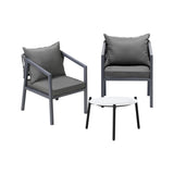 Livsip 3PCS Outdoor Patio Set White 50cm Coffee Table Grey Chairs