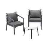 Livsip 3PCS Outdoor Patio Set White 50cm Coffee Table Grey Chairs - Rear View