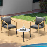 Livsip 3PCS Outdoor Patio Set White 50cm Coffee Table Natural Chairs - Side View
