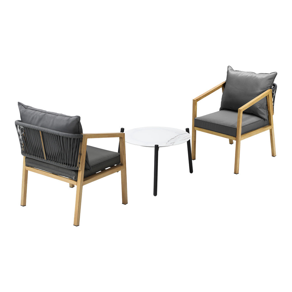 Livsip 3PCS Outdoor Patio Set White 50cm Coffee Table Natural Chairs