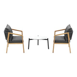 Livsip 3PCS Outdoor Patio Set White 50cm Coffee Table Natural Chairs