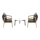 Livsip 3PCS Outdoor Patio Set White 50cm Coffee Table Natural Chairs - Close-Up Angle