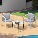 Livsip 3PCS Outdoor Patio Set White 50cm Coffee Table White Chairs - 45-Degree Angle