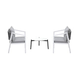 Livsip 3PCS Outdoor Patio Set White 50cm Coffee Table White Chairs - Close-Up Angle