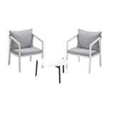 Livsip 3PCS Outdoor Patio Set White 50cm Coffee Table White Chairs - Front View