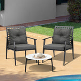 Livsip 3pcs Outdoor Patio Set 50cm Marble Table Rattan Chairs - Close-Up Angle