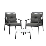 Livsip 3pcs Outdoor Patio Set 50cm Marble Table Rattan Chairs