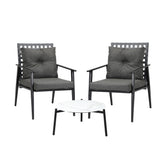 Livsip 3pcs Outdoor Patio Set 50cm Marble Table Rattan Chairs