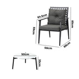 Livsip 3pcs Outdoor Patio Set 50cm Marble Table Rattan Chairs