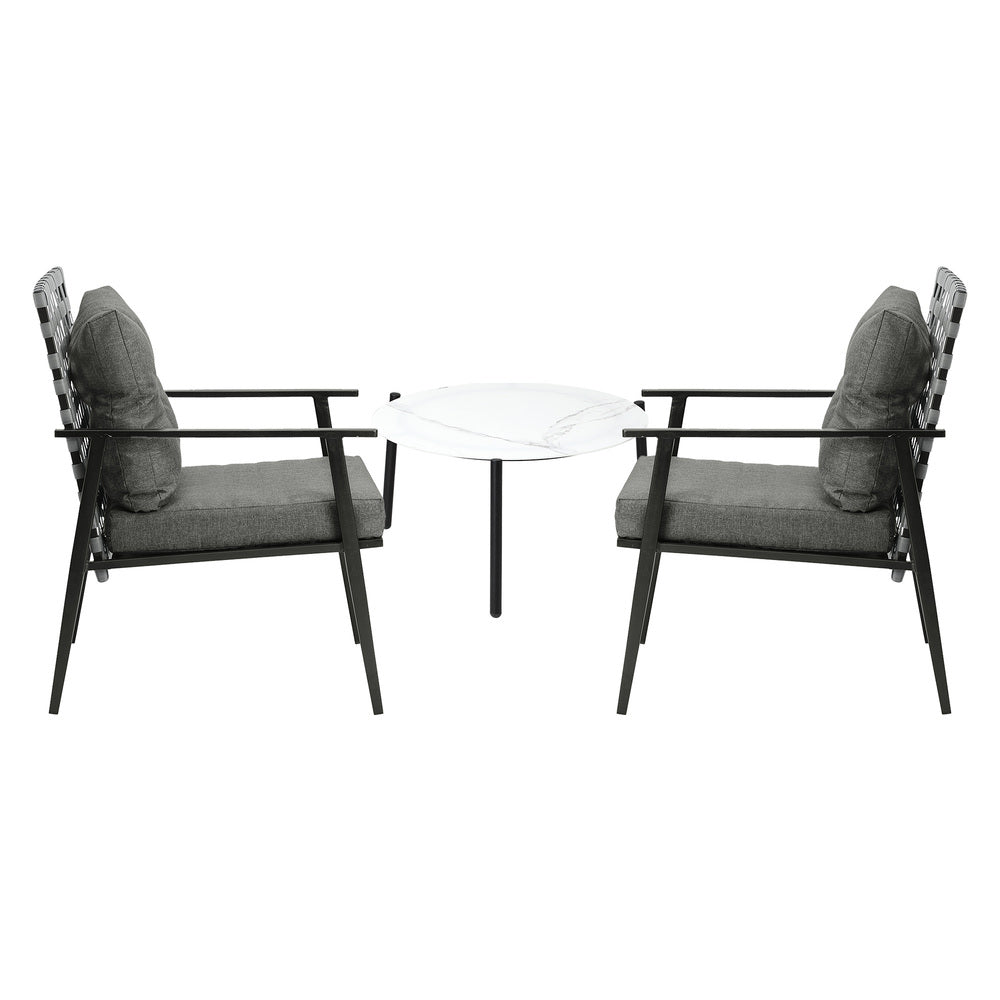 Livsip 3pcs Outdoor Patio Set 50cm Marble Table Rattan Chairs