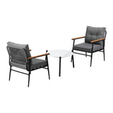 Livsip 3pcs Outdoor Patio Set 50cm Table Grey and Black Armchairs
