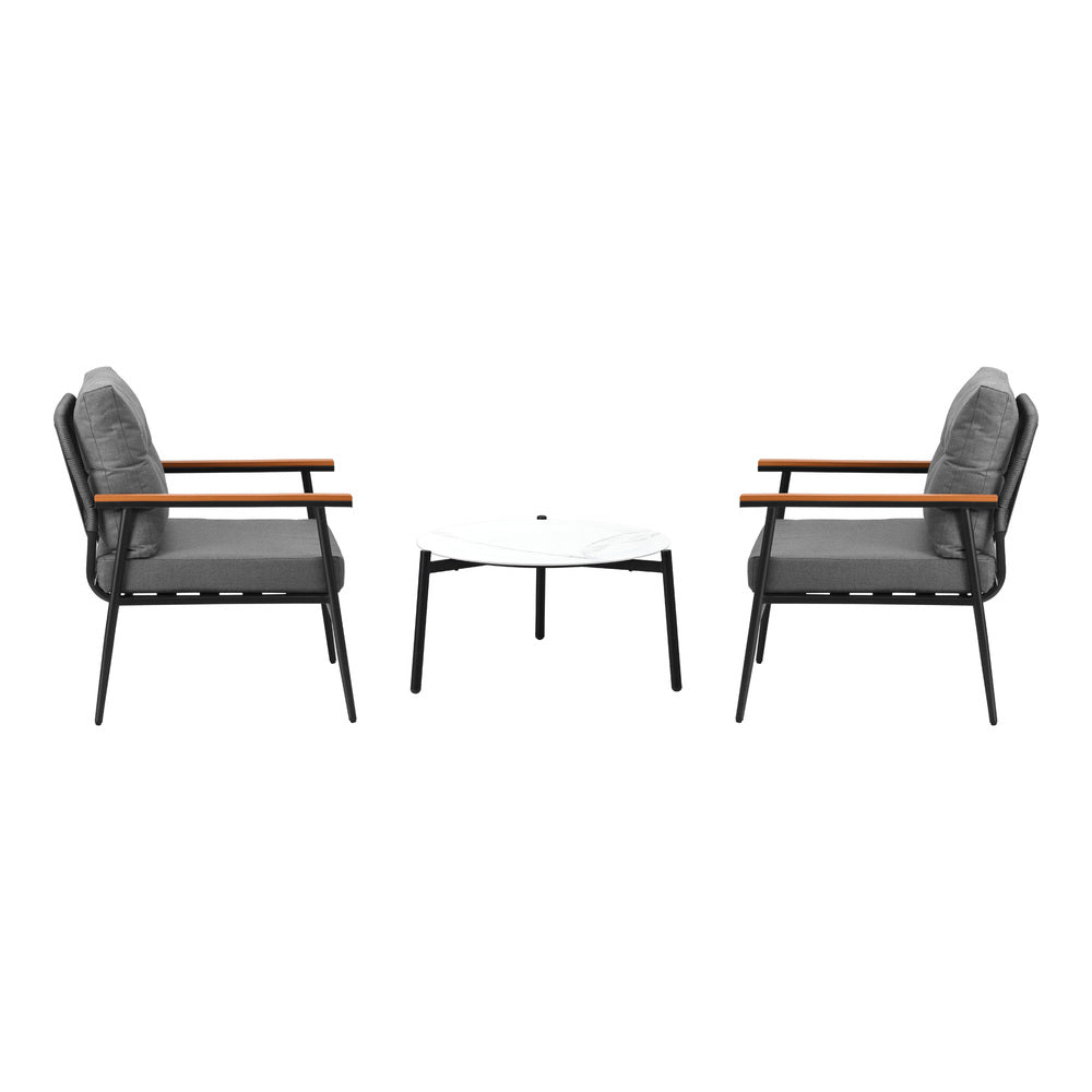 Livsip 3pcs Outdoor Patio Set 50cm Table Grey and Black Armchairs