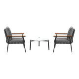 Livsip 3pcs Outdoor Patio Set 50cm Table Grey and Black Armchairs - Close-Up Angle