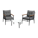 Livsip 3pcs Outdoor Patio Set 50cm Table Grey and Black Armchairs