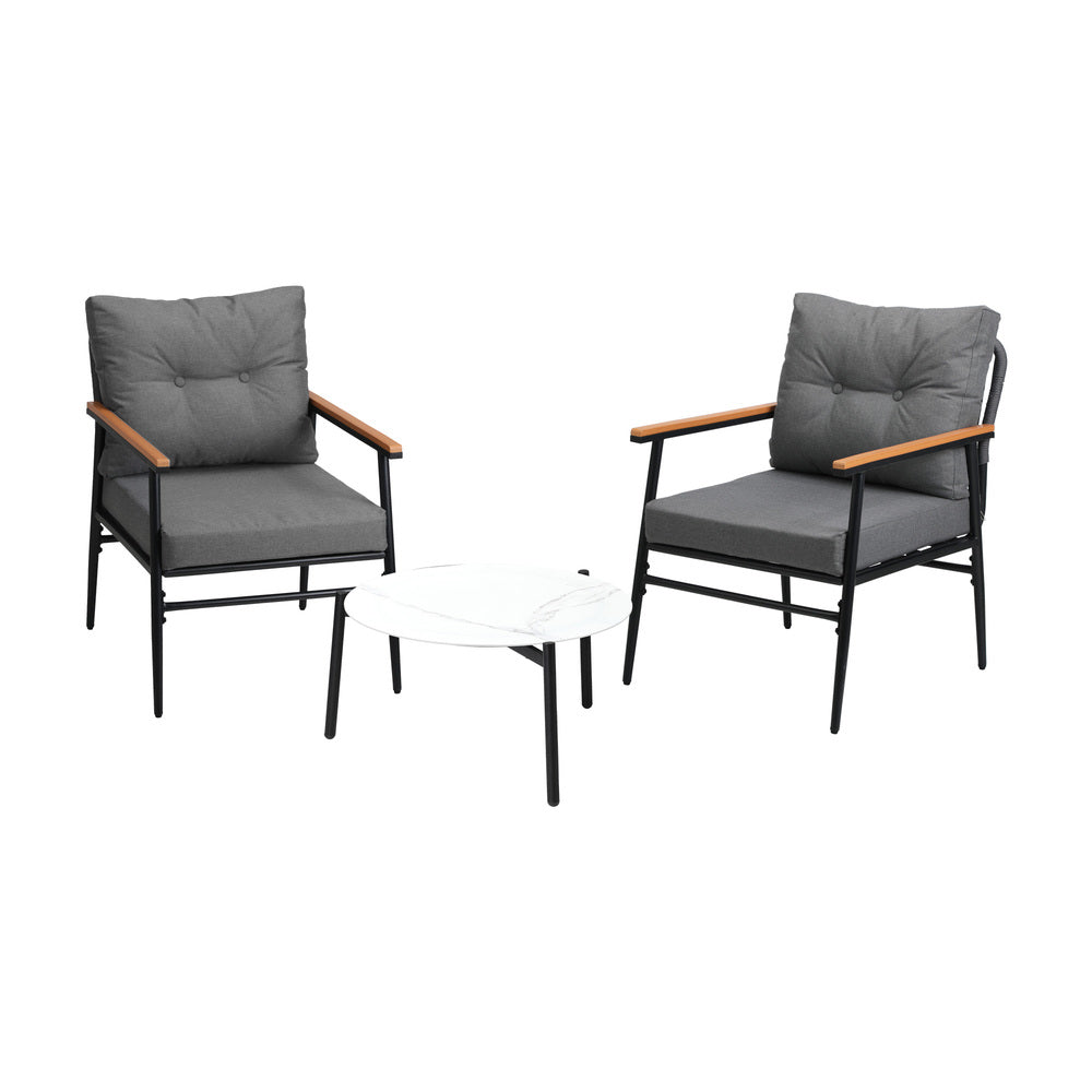 Livsip 3pcs Outdoor Patio Set 50cm Table Grey and Black Armchairs
