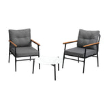 Livsip 3pcs Outdoor Patio Set 50cm Table Grey and Black Armchairs - Side View