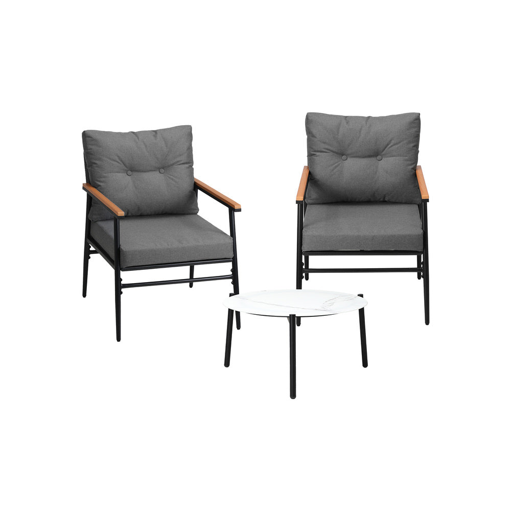 Livsip 3pcs Outdoor Patio Set 50cm Table Grey and Black Armchairs