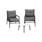 Livsip 3pcs Outdoor Patio Set 50cm Table Grey and Black Armchairs - Front View