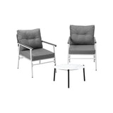 Livsip 3pcs Outdoor Patio Set 50cm Table Grey and White Armchairs - Front View