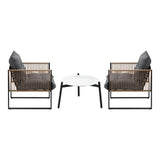 Livsip 3PCS Outdoor Patio Set 50cm Coffee Table Rattan Chairs - Close-Up Angle