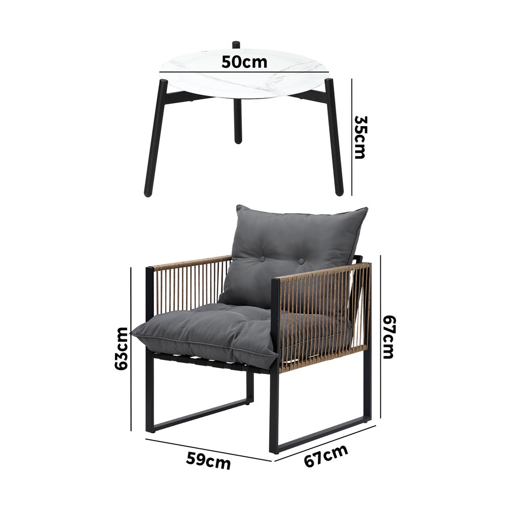 Livsip 3PCS Outdoor Patio Set 50cm Coffee Table Rattan Chairs
